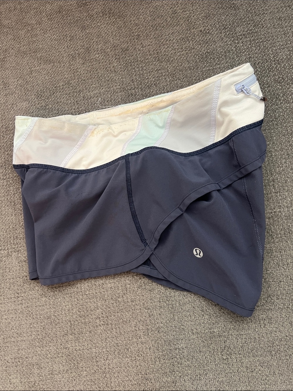 lululemon athletica Navy Athletic Shorts with Cream and Pale Mint Waistband - Picture 7 of 7